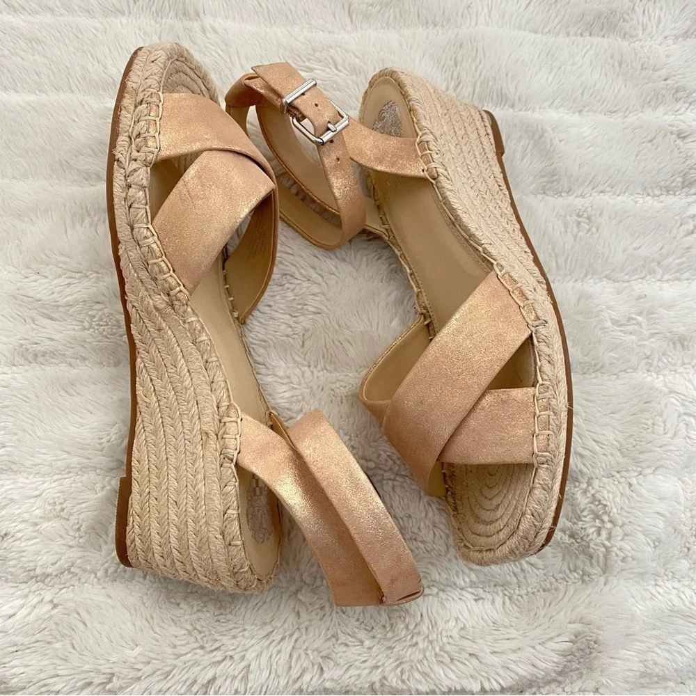Vince Camuto Rose Gold Espadrilles Wedge Sandals Size 9.5